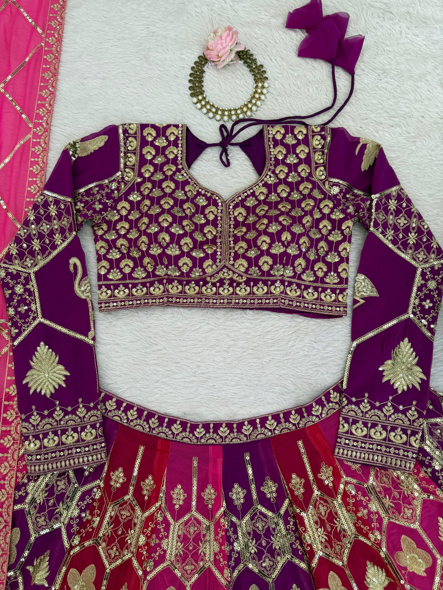 Premium Heavy Faux Georgette Embroidered Lehenga Choli with 4.80 Meter Flair