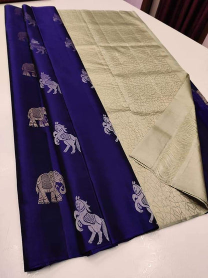 Royal Blue Elephant Motif Jacquard Saree