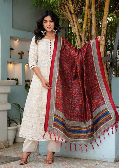Pure Chikankari Cotton Anarkali Kurti Pant Dupatta Set – Summer Collection