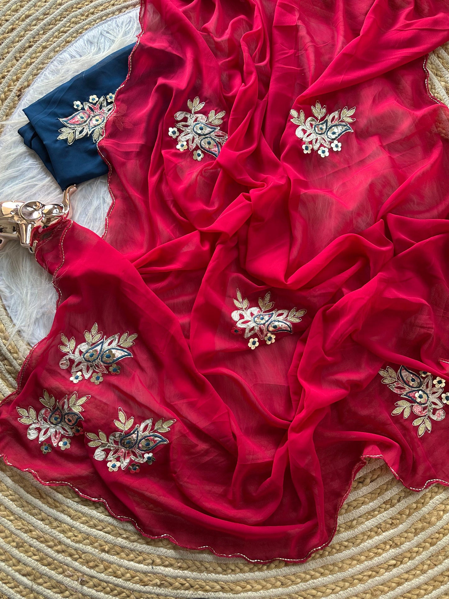 Designer Star Georgette Saree with Patch Work & Aarco Border