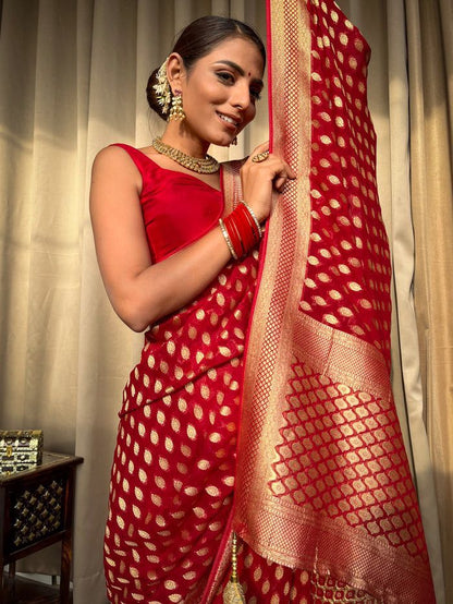 Red Gold Buti Saree