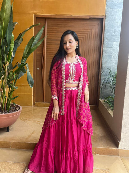 Bandhej Lehenga Set with Jacket