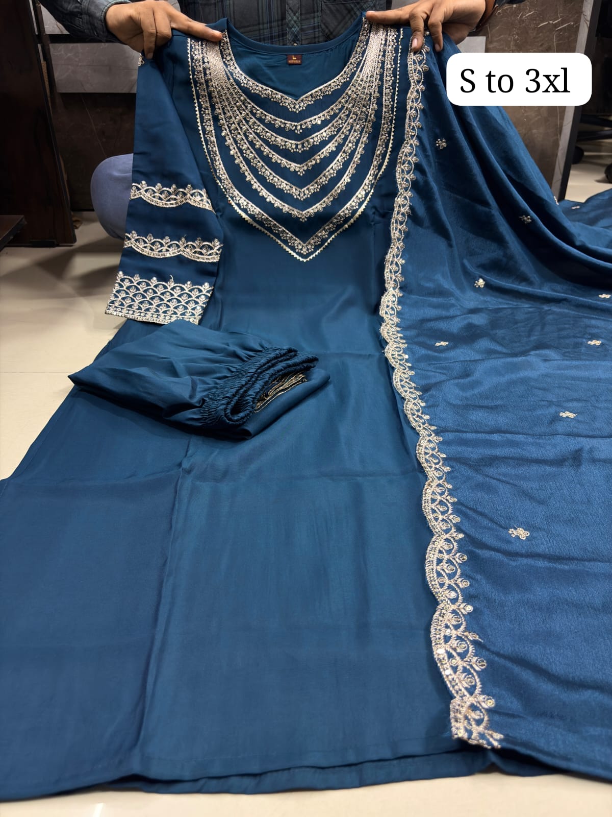 Tulsi Roman Silk Embroidered Suit Set