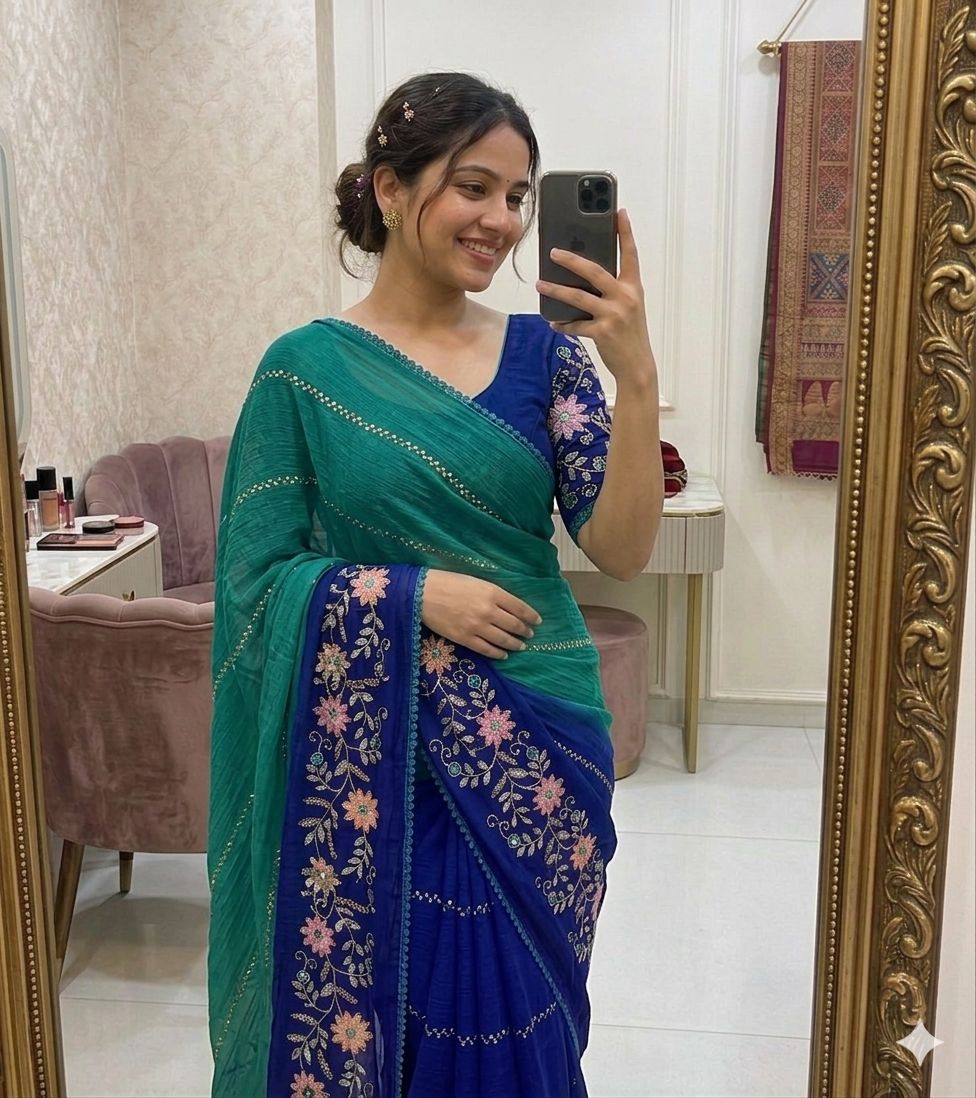 New Arrival Crunchy Pedding Embroidery Saree Collection