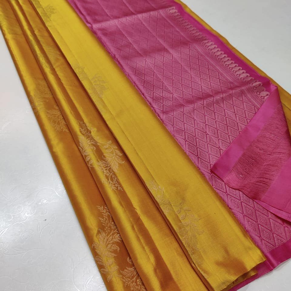 Mustard Pink Jacquard Saree