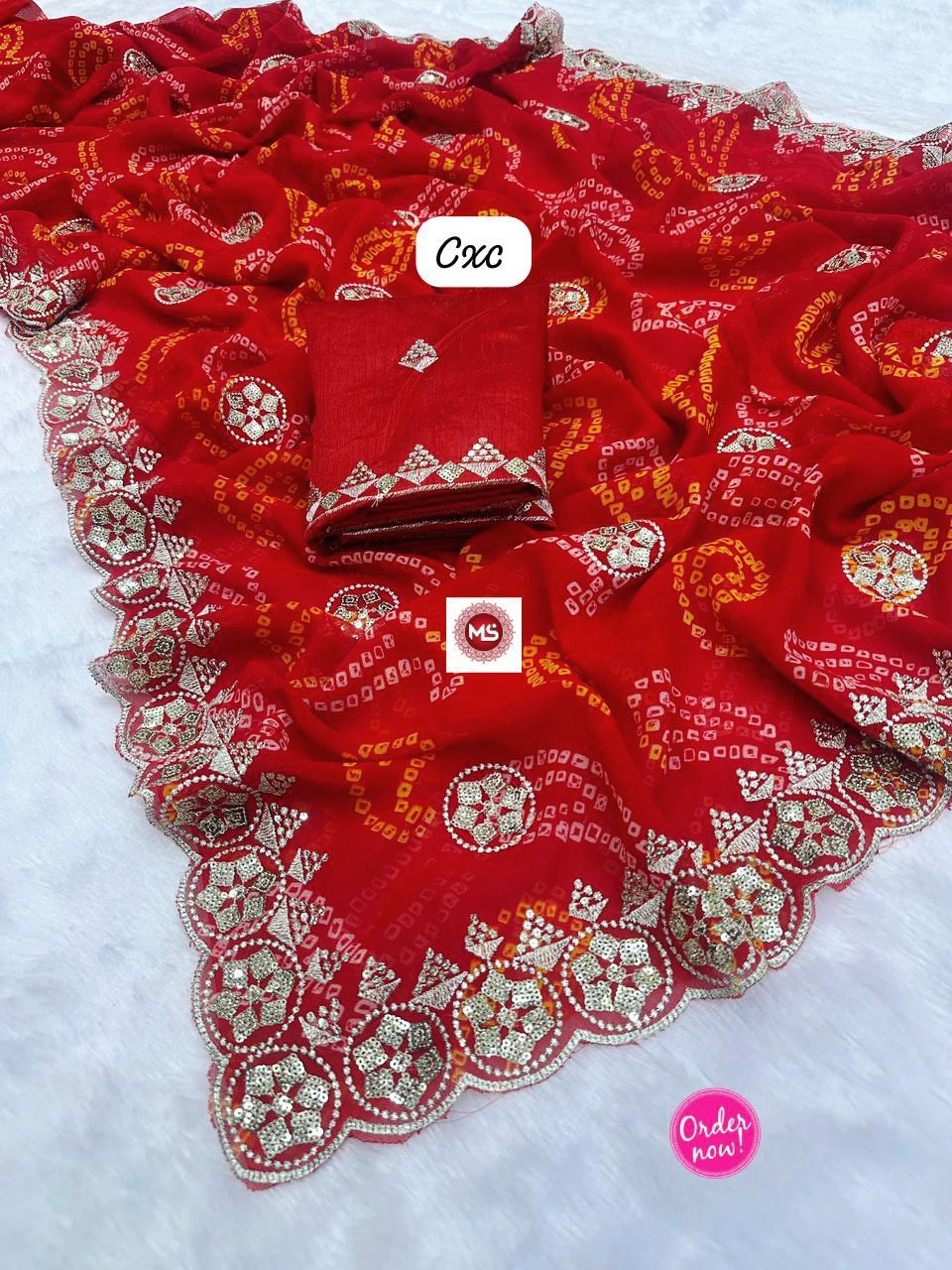 Bandhani Printed Saree with Rich Embroidered Border – Festive & Traditional Wear (2 Colors)