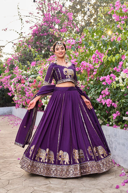 Wedding Collection Pure Vichitra Lehenga Choli with Heavy Embroidery Sequence Work & Dupatta