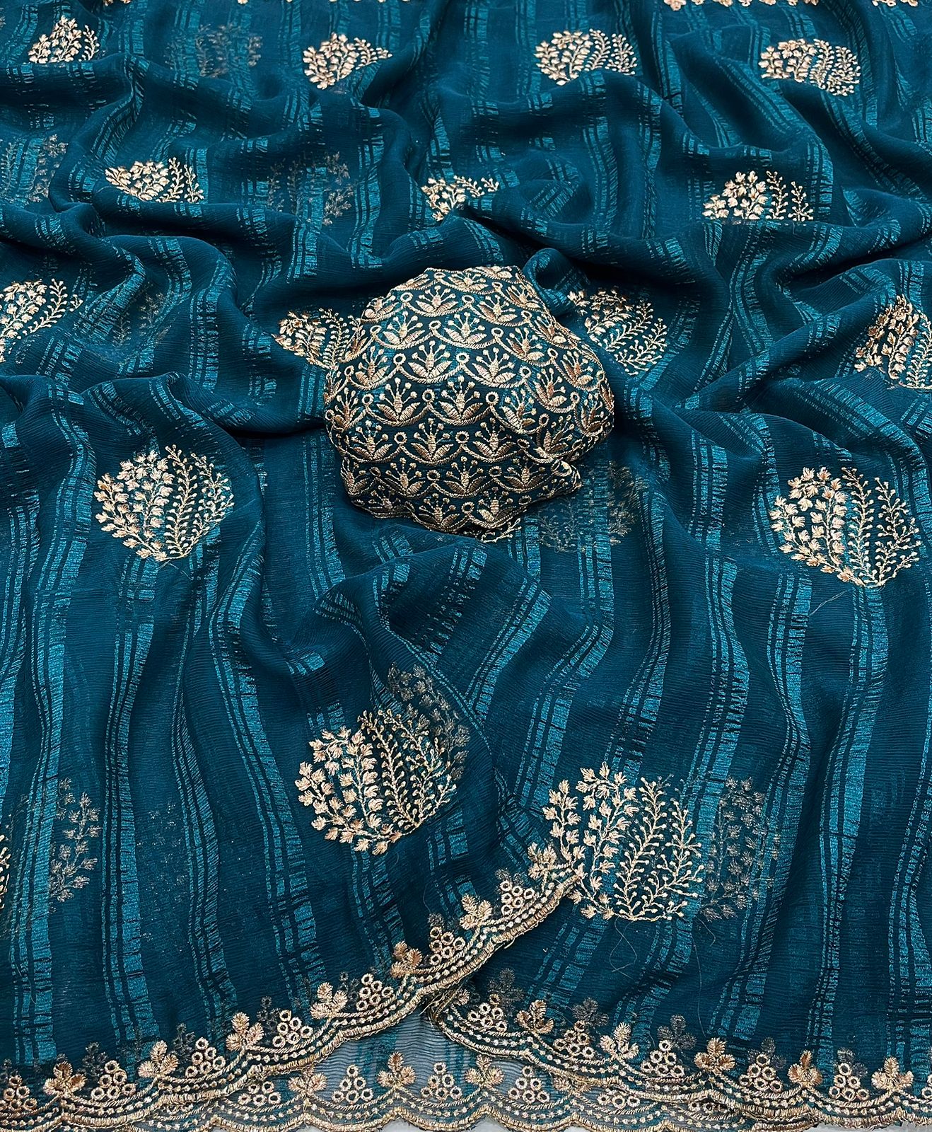 Pure Moss Georgette Embroidery Saree with Embroidered Blouse – Soft Lightweight Party Wear Saree