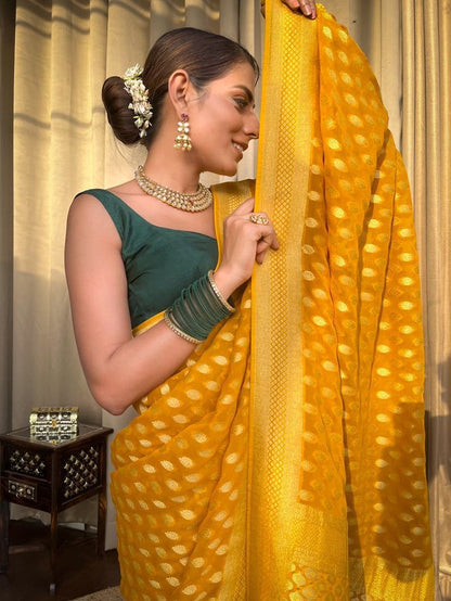 Mustard Gold Buti Saree