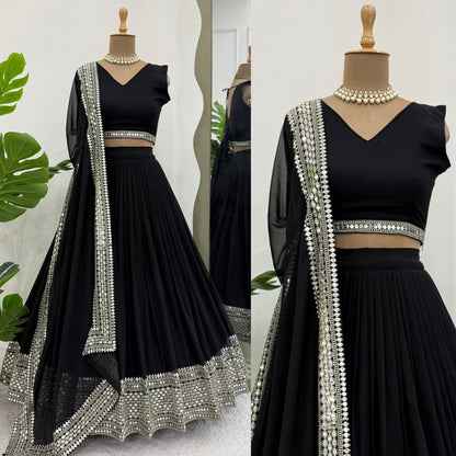 Black Faux Georgette Sequins Lehenga Choli Set