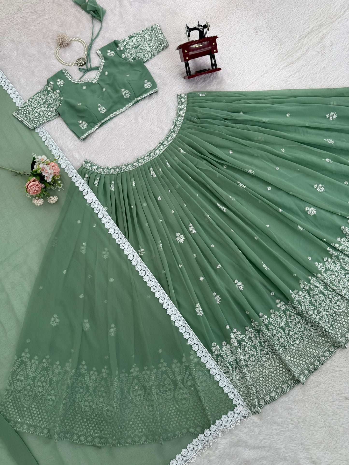 Premium Faux Georgette Embroidered Lehenga Choli Set