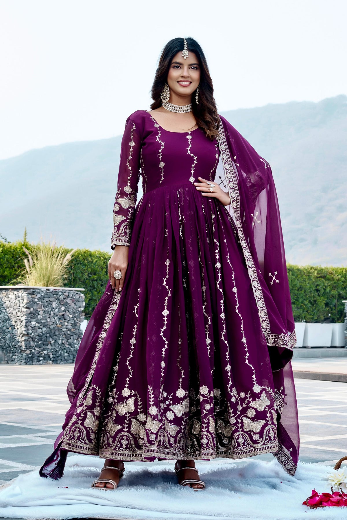 Festival Wear Fox Georgette Embroidered Long Gown with Dupatta
