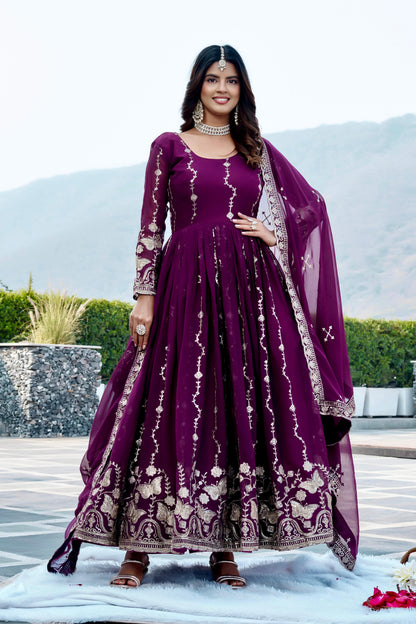 Festival Wear Fox Georgette Embroidered Long Gown with Dupatta