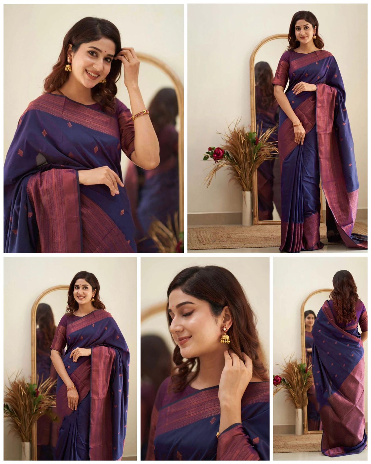 Navy Blue Copper Border Saree