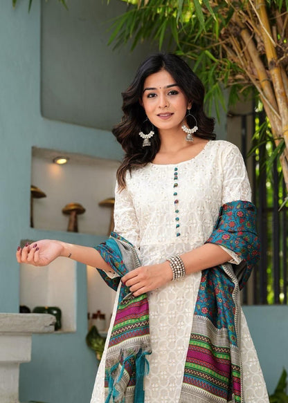Pure Chikankari Cotton Anarkali Kurti Pant Dupatta Set – Summer Collection