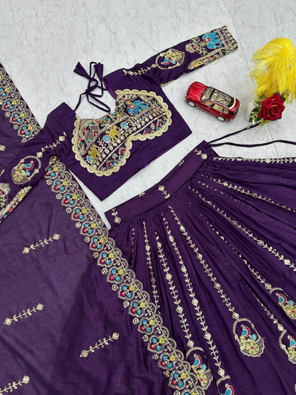 Women's Festival Wear Vichitra Silk Embroidered Lehenga Choli Set with Dupatta