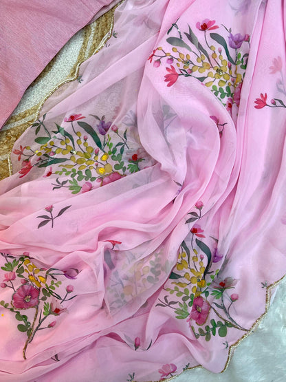 Lily Georgette Silk Saree with Khatli & Cutdana Work and Raw Silk Blouse