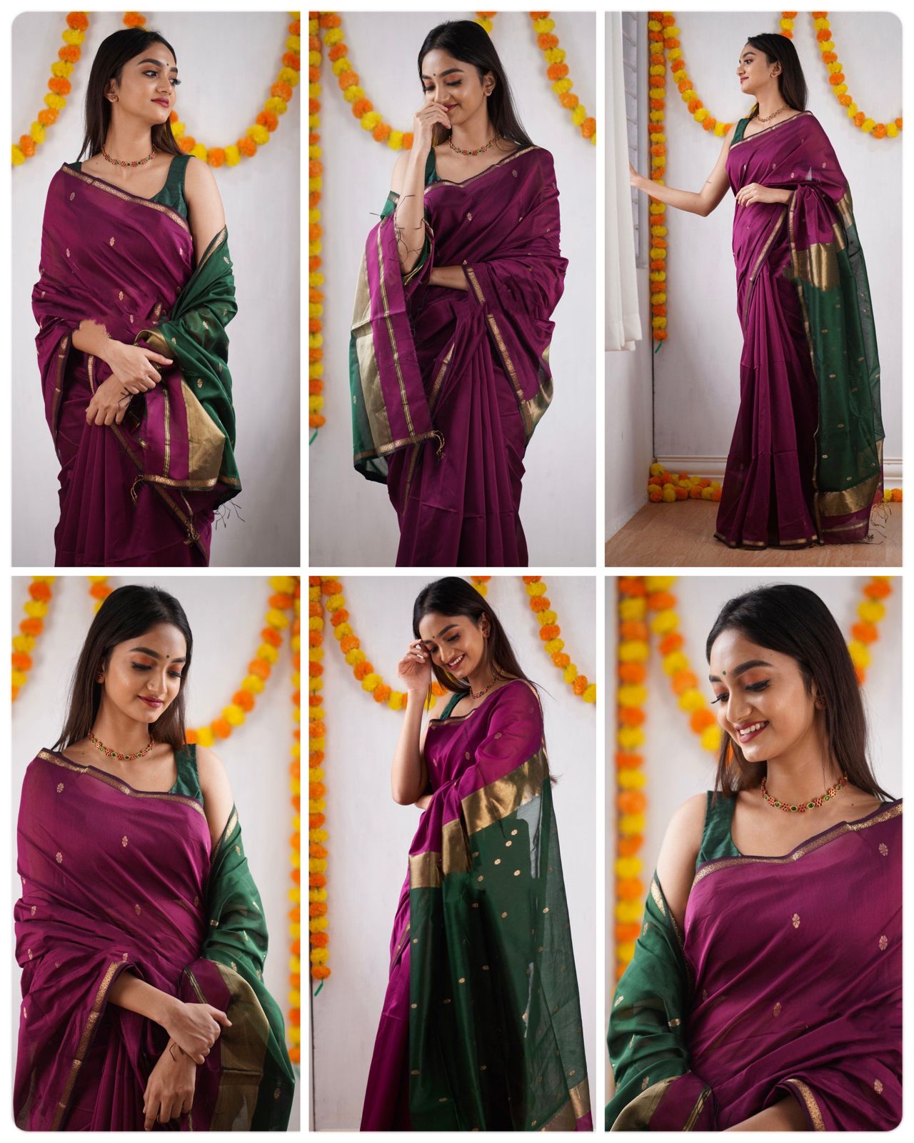 Purple Green Festive Saree