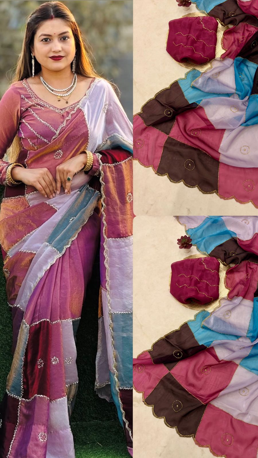 Multi Color Space Silk Handwork Saree