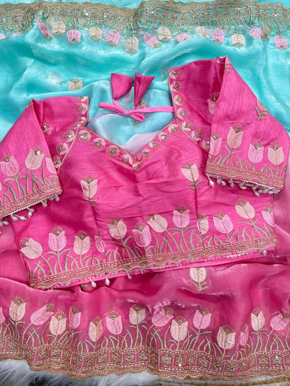 Lotus Soft Fendy Satin Saree With Embroidery Sequence & Thread Work Border