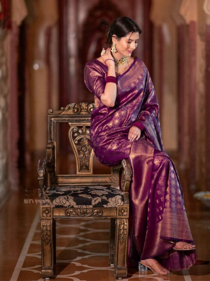 Royal Purple Zari Work Silk Look Saree