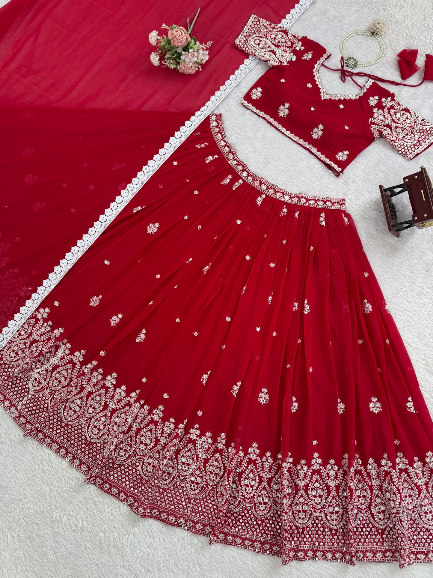 Premium Faux Georgette Embroidered Lehenga Choli Set