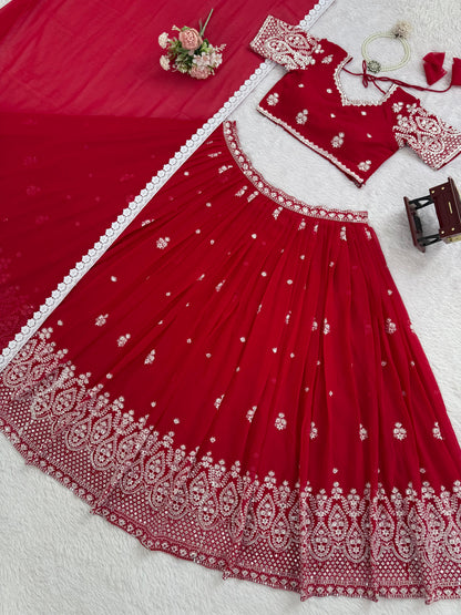 Premium Faux Georgette Embroidered Lehenga Choli Set