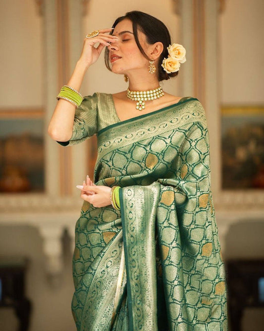 Elegant Green Zari Work Saree