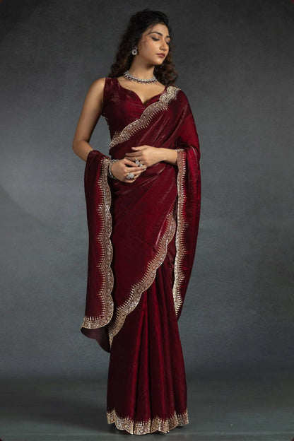 Radha Satin Silk Saree – Maroon