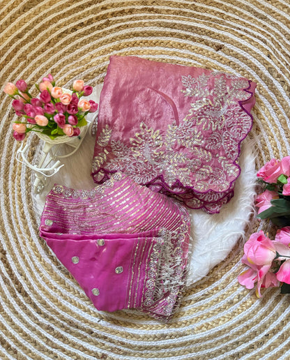 Soft Space Silk Satin Saree With Heavy Embroidery Sequence & Zari Work
