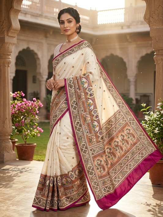 Premium Pure Moss Chiffon Saree with Peacock Floral Print & Mirror Work