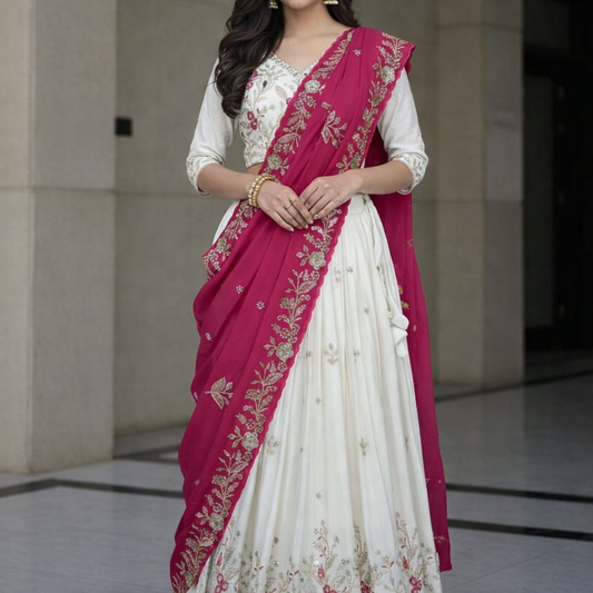 Festival Wear Chinon Embroidered Lehenga Choli Set