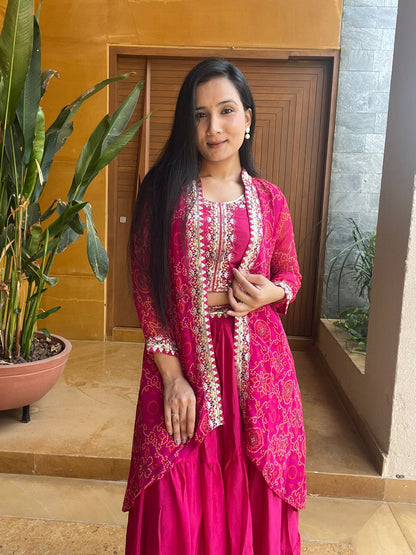 Bandhej Lehenga Set with Jacket