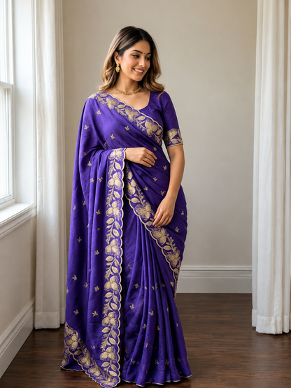 Soft Rangoli Crush Silk Saree with Heavy Sequence & Bits Embroidery | Party Wear Designer Saree