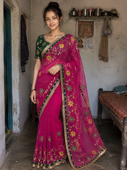 Hand Charkhi Gota Patti Work Georgette Saree