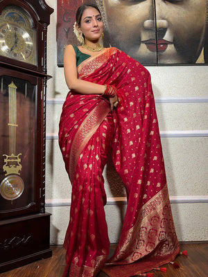Red Zari Silk Wedding Saree