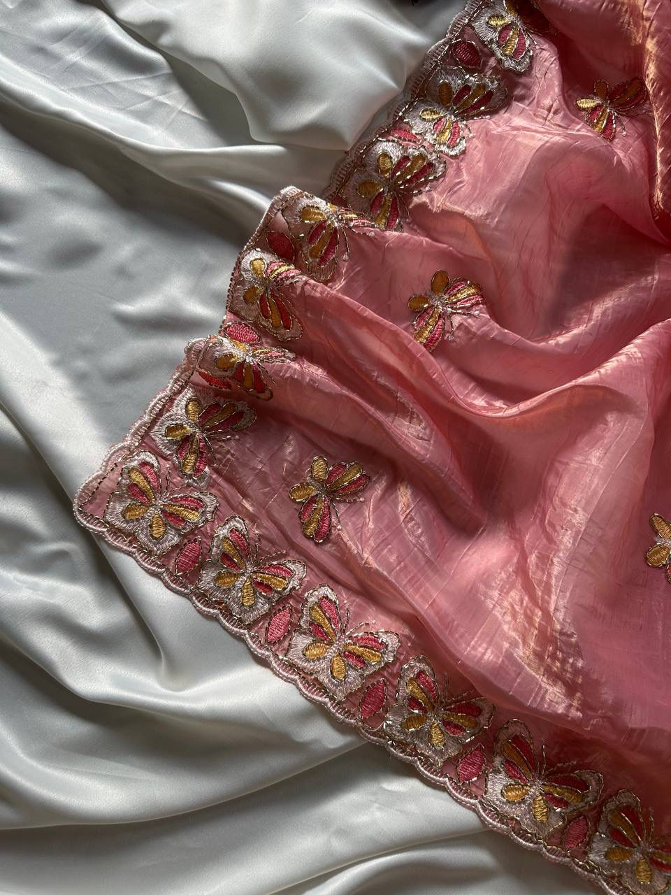 Radha Butterfly Motif Embroidered Crushed Organza Saree