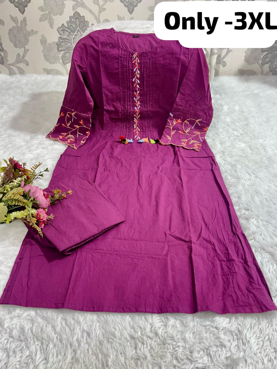 Best Seller Cotton Embroidered Kurti with Pant | Plus Size Friendly Daily Wear