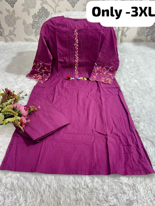Best Seller Cotton Embroidered Kurti with Pant | Plus Size Friendly Daily Wear