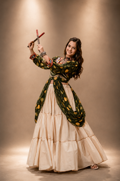Navratri Special Gamathi Work Cotton Lehenga Choli | 9 Meter Flair