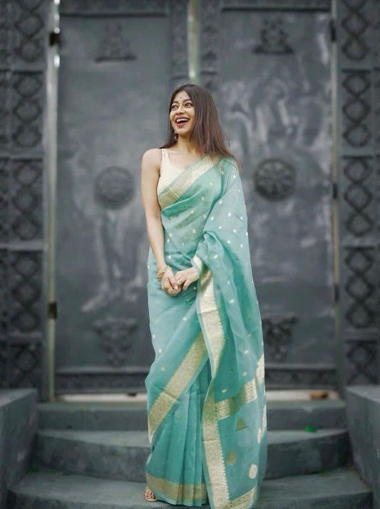Mint Green Zari Saree