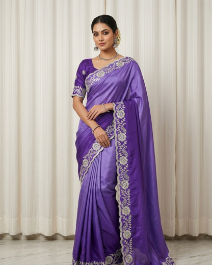 Premium Embroidered Border Silk Saree – Elegant Party Wear (2 Colors)