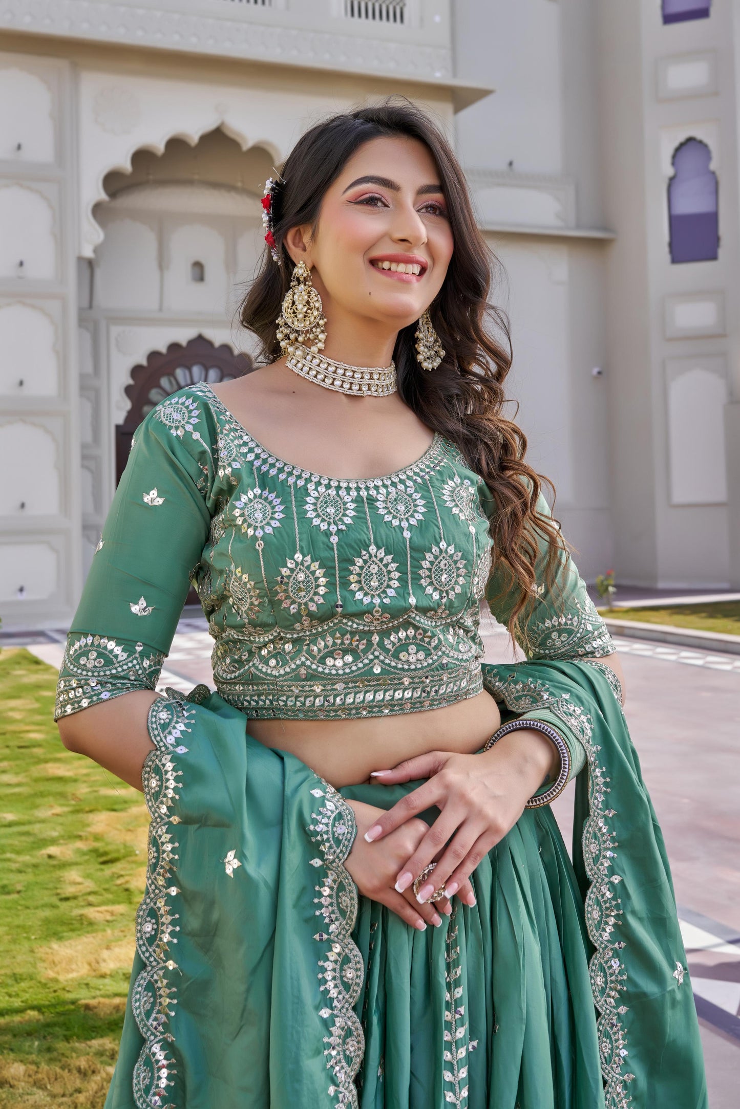 New Festival Wear Pure Crepe Silk Lehenga Choli with Heavy 7mm Sequence Embroidery | Fully Stitched