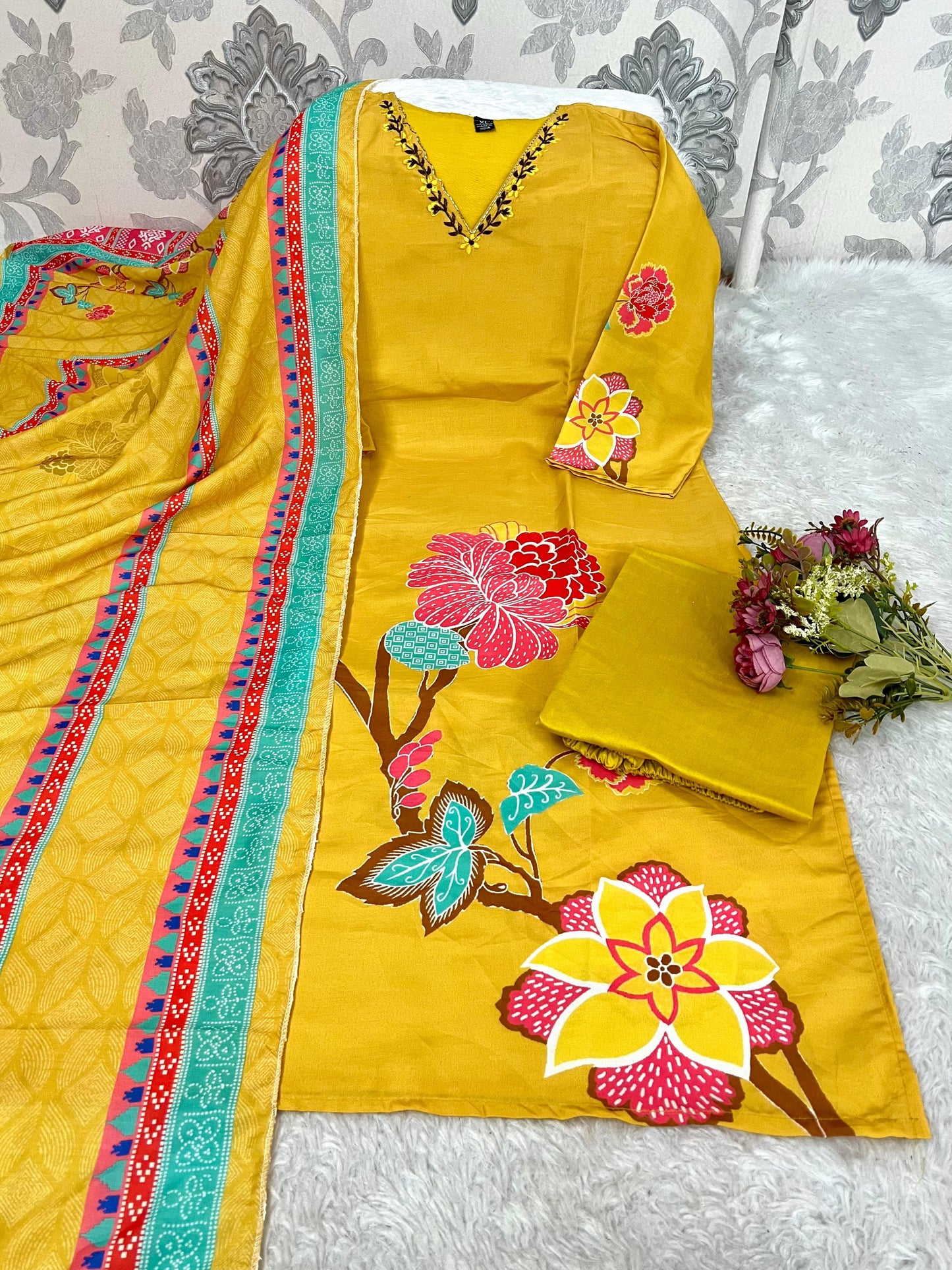 Morgan Silk Digital Print Kurti Set with Pant & Dupatta