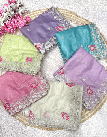 Blooming Chocolate Silk Embroidery Designer Saree With Unstitched Blouse