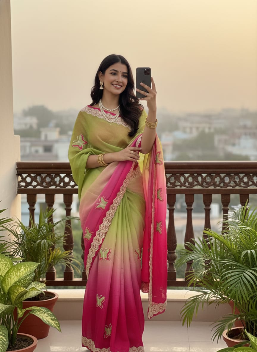 Rubina Soft Fendy Butterfly Work Saree with Gota Patti Lace Border