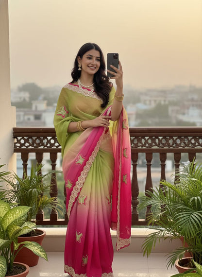 Rubina Soft Fendy Butterfly Work Saree with Gota Patti Lace Border