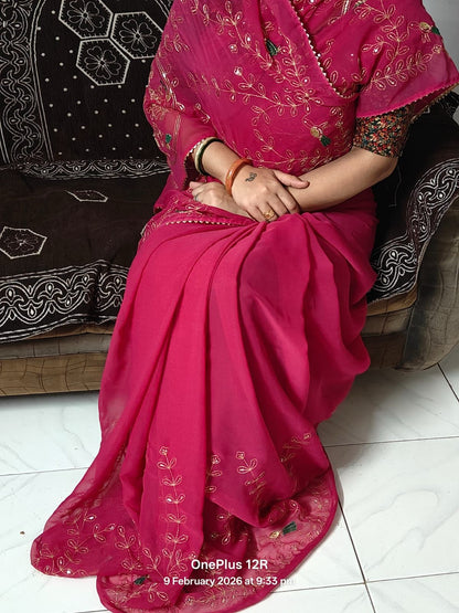 Royal Georgette Darbari Saree with Multi Sequence Work & Lace Border