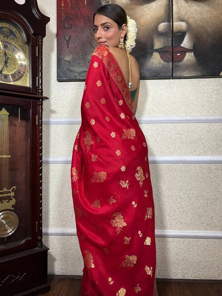 Red Zari Work Festive Saree
