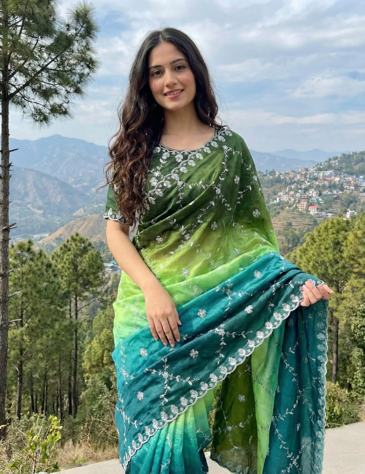 Gold Crush Embroidery Sequence Work Saree With Fully Stitched Blouse (5 Colours)
